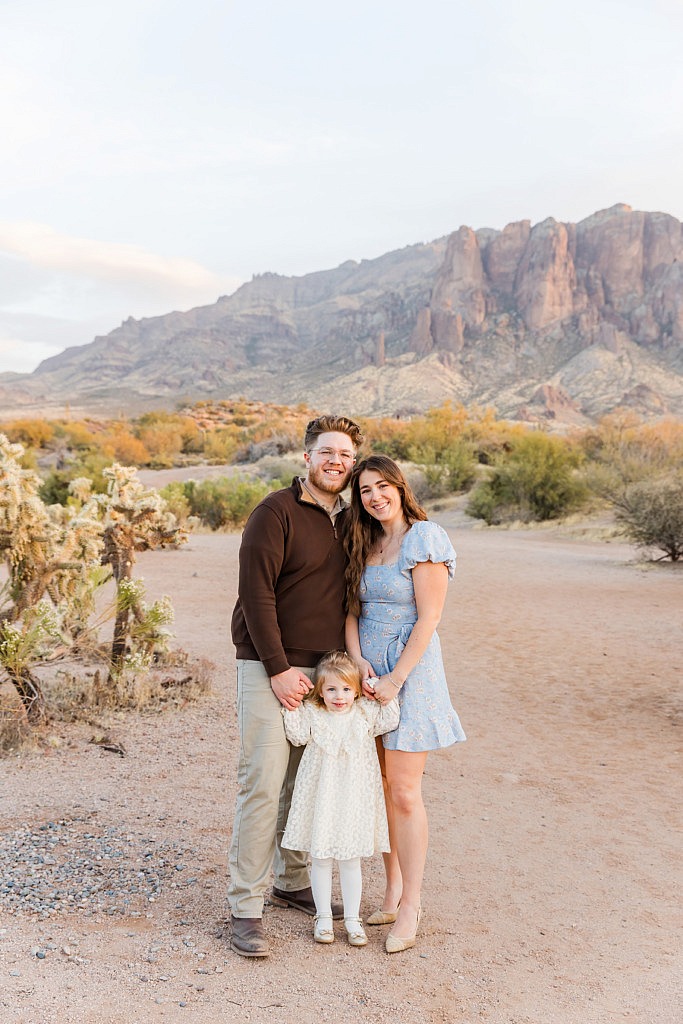 family of 3 at sunset in tempe arizona at sunset