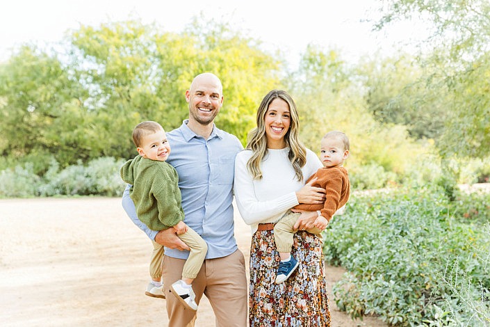 family of four with fall colors in the desert of arizona