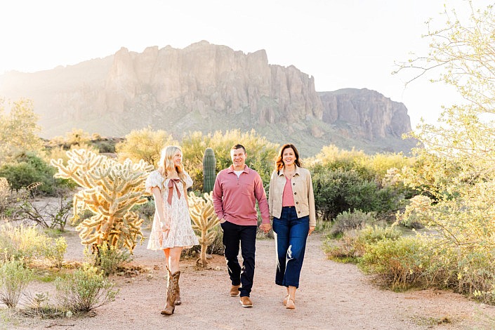 east valley family walking in the desert by superstition mountain